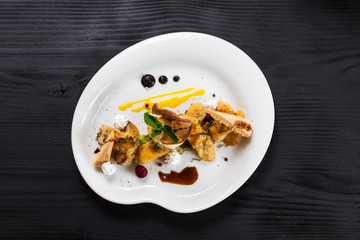 Fruit dessert on wooden background