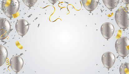 Fototapeta premium Gold Heart balloon and balloon silver valentines day Background for postcards, posters.or wedding day romantic themes