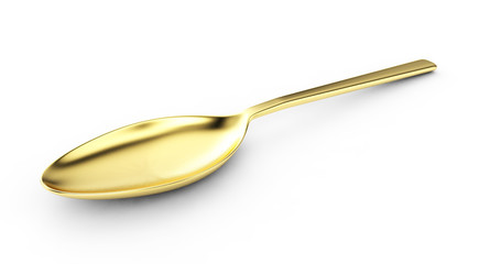 Golden spoon on a white background. 3D illustration