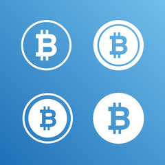 Bitcoin icon set vector on blue gradient background