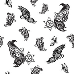 Background of abstract butterflies with ethnic ornament