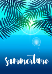 Fototapeta na wymiar Realistic vector summer poster with palm leafs.