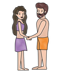 young couple with swimsuit avatars characters character vector illustration