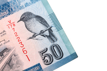 Sri lankan banknotes of 100,20,50 rupees isolated on white background with clipping path