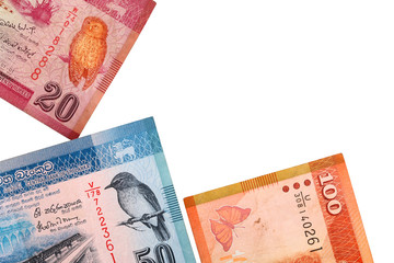 Sri lankan banknotes of 100,20,50 rupees isolated on white background with clipping path