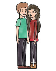 young couple avatars characters vector illustration design