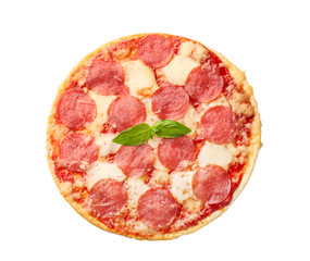 Tasty pepperoni pizza on white background