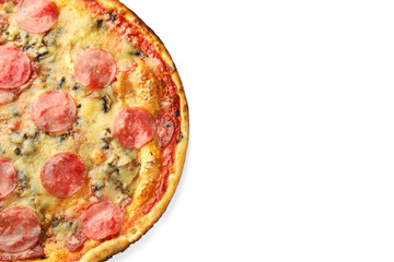 Tasty pepperoni pizza on white background