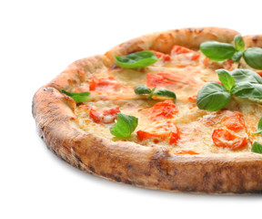 Delicious pizza Margherita on white background