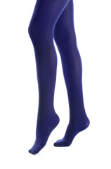 Legs of beautiful young woman in tights on white background