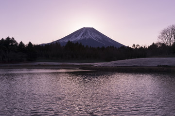 Winter Fuji Diamond , view of the setting sun meeting the summit of Mt. Fuji