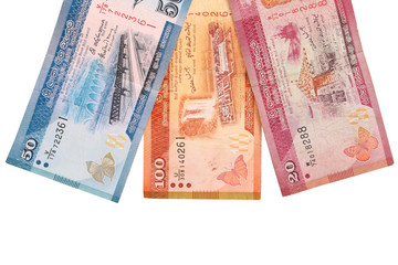 Sri lankan banknotes of 100,20,50 rupees isolated on white background with clipping path