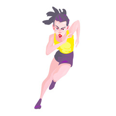 Girl running on white background, triathlon
