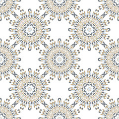Oriental seamless geometric fabric pattern. Ethnicity ornament. Ornamental background, texture, tiled. Floral elements, mandala decor. Arabic, Islamic, moroccan, asian, indian native african motifs.