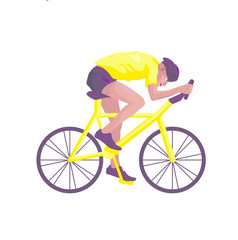 Obraz premium A swarthy man in yellow sportswear on a yellow bicycle