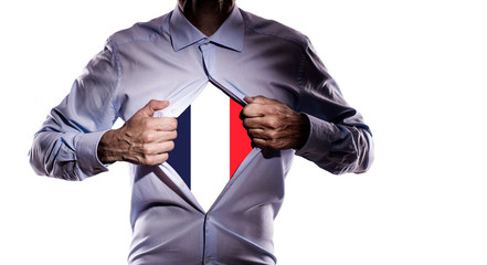 Business man with French flag on white background - 209069165