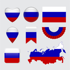 Fototapeta premium Vector set of Russia flag icon and label