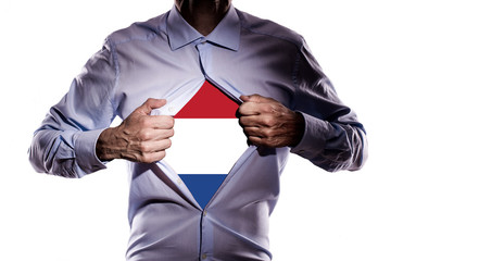 Business man with Dutch flag on white background - 209069517