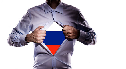 Business man with Russian flag on white background - 209069795