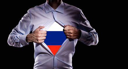 Business man with Russian flag on black background - 209069980