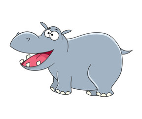 Cute cartoon hippopotamus isolated on white background. African 