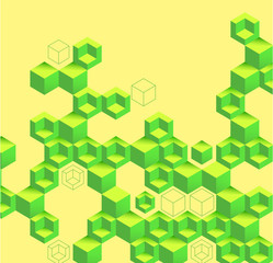 Yellow abstract background with green geometric pattern.