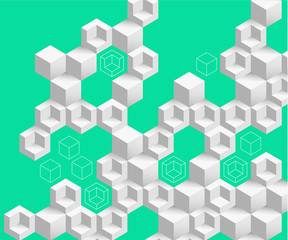 Fototapeta premium Green abstract background with white geometric pattern.