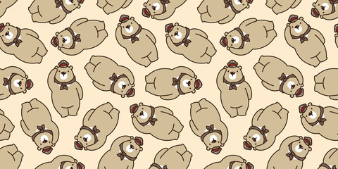 bear seamless pattern polar bear vector isolated panda teddy scarf hat cap background repeat wallpaper brown
