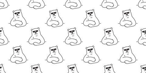 bear seamless vector pattern polar bear panda teddy sunglasses cartoon isolated background repeat wallpaper doodle