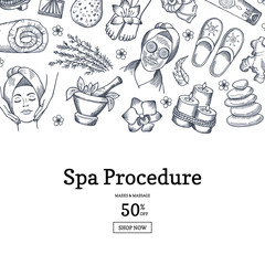 Vector hand drawn spa elements background