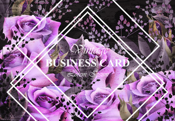 Vintage card with roses Vector. Realistic stylish purple roses. Business card templates