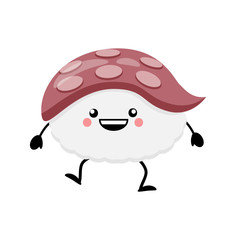Cute cartoon sushi character. Kawaii sushi. Vector illustration 