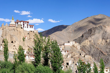 Fototapeta premium View Tibetan Buddhist monastery in Lamayuru, Ladakh, one of more interesting objects in the Indus valley