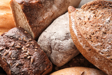 Variety of fresh tasty bread, closeup