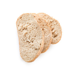 Sliced tasty bread on white background