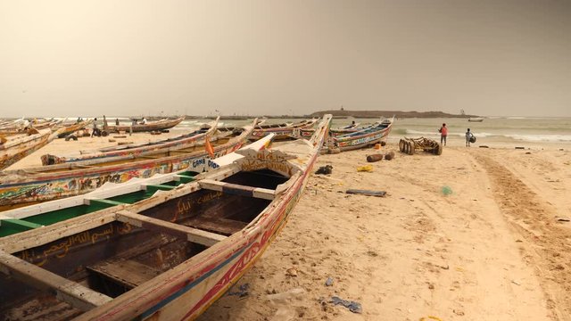 Africa: fishing boats lying on the beach in Senegal.