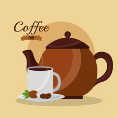 kettle of coffee cup nuts cocoa time vector illustration