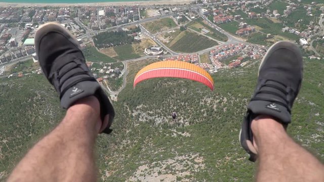 View of Cleopatra beach from paragliding flight altitude