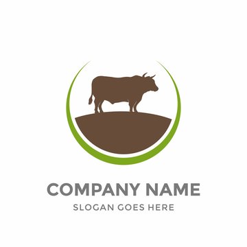 Cow Bull Silhouette Land Organic Garden Organic Green Plant Nature Farm Agriculture Business Company Stock Vector Logo Design Template 