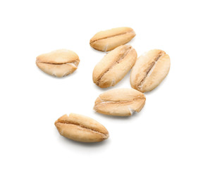 Raw oatmeal on white background