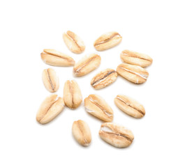 Raw oatmeal on white background