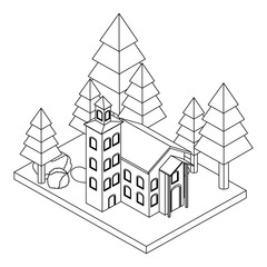 school building with landscape isometric vector illustration design
