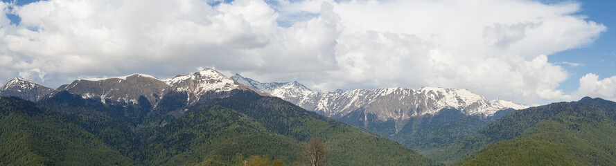 panorama view on the mountains in Krasnaya Polyana, Sochi.