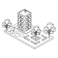 Fototapeta premium building with landscape isometric icon vector illustration design