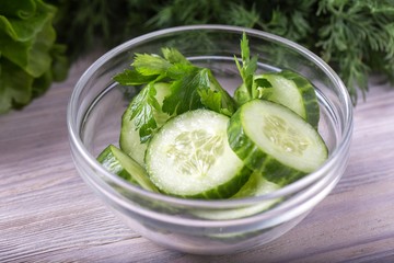 The cut fresh cucumber