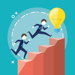 Fototapeta premium businessmen running and bulb over blue background, colorful design. vector illustration