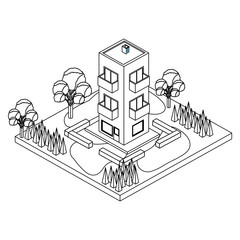 building with landscape isometric icon vector illustration design