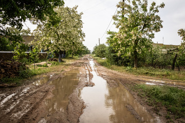 Off-road. The road after the rain in the village of Primorskoe, Ukraine.