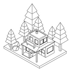 exterior house with landscape isometric icon vector illustration design