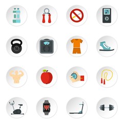 Fitness icons set. Flat illustration of 16 fitness vector icons set illustration
